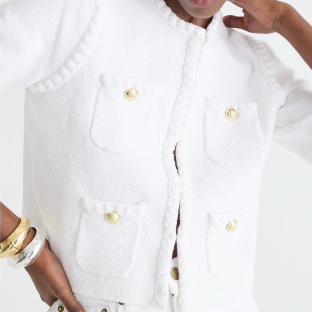 JCrew White Odette sweater lady jacket in cotton-blend bouclé S